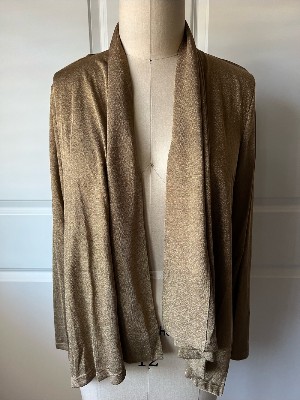 Lauren Ralph Lauren Metallic Bronze Open-Front Draped Cardigan